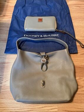 Dooney & Bourke Gray Pebbled Leather Hobo with Matching Wallet